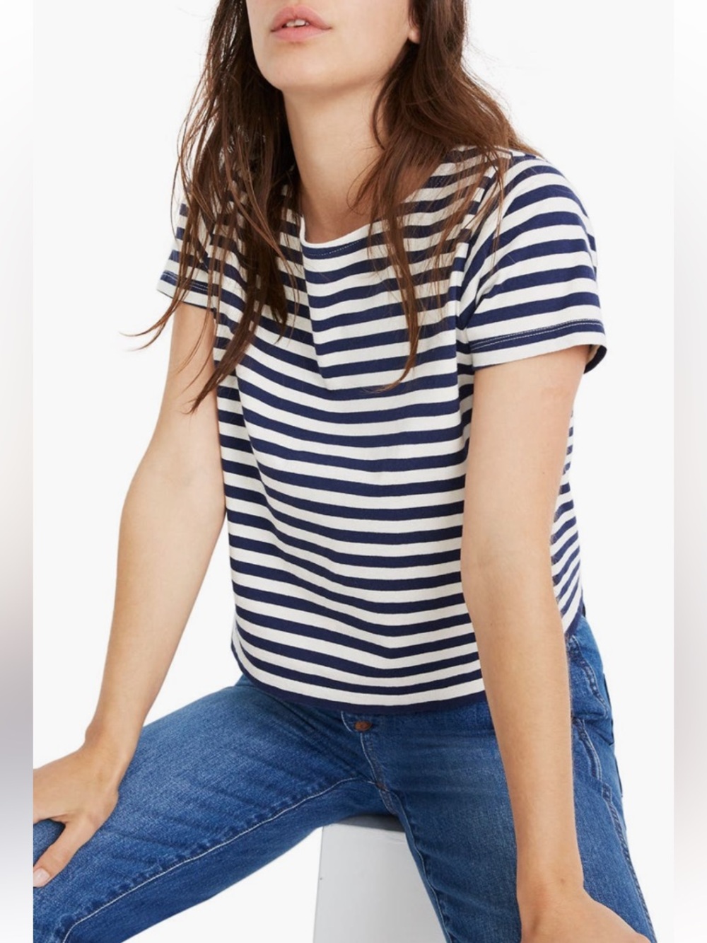 Madewell Navy and White Striped Short Sleeve Tee
